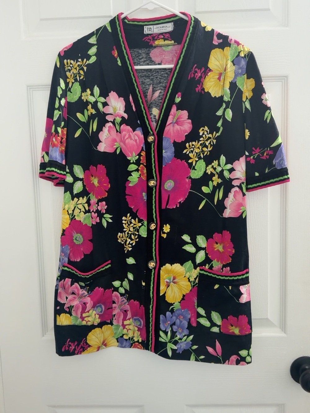 Domina Black Floral Short-Sleeve Button Front Jacket